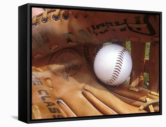 Close-up of a Baseball in a Glove-null-Framed Stretched Canvas