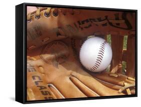 Close-up of a Baseball in a Glove-null-Framed Stretched Canvas