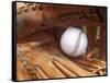 Close-up of a Baseball in a Glove-null-Framed Stretched Canvas