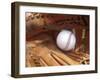 Close-up of a Baseball in a Glove-null-Framed Premium Photographic Print