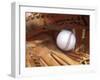 Close-up of a Baseball in a Glove-null-Framed Premium Photographic Print
