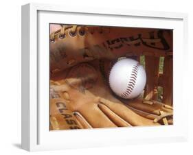 Close-up of a Baseball in a Glove-null-Framed Photographic Print