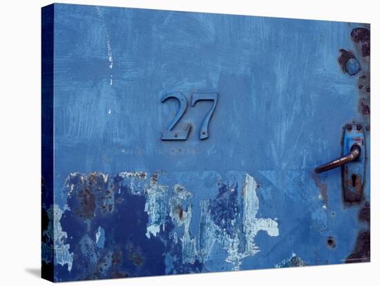 Close-up of a Blue Door with the Number Twenty Seven-null-Stretched Canvas