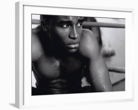 Close-up of a Boxer Sitting in the Corner of a Ring-null-Framed Photographic Print