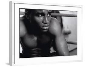 Close-up of a Boxer Sitting in the Corner of a Ring-null-Framed Photographic Print