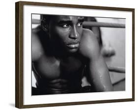 Close-up of a Boxer Sitting in the Corner of a Ring-null-Framed Photographic Print