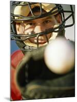 Close-up of a Catcher Catching a Baseball-null-Mounted Premium Photographic Print