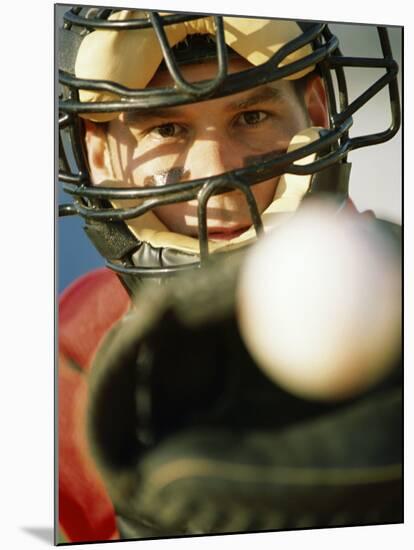 Close-up of a Catcher Catching a Baseball-null-Mounted Premium Photographic Print