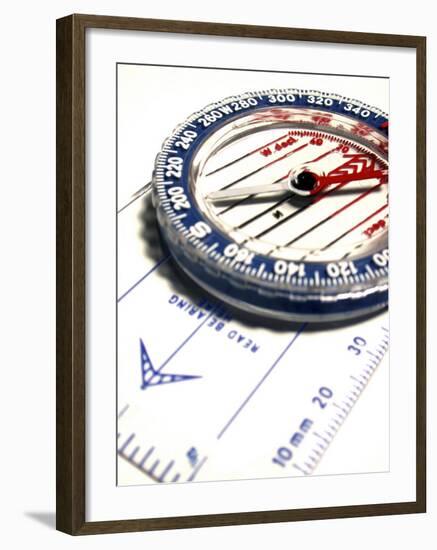 Close-up of a Compass on Paper-null-Framed Photographic Print