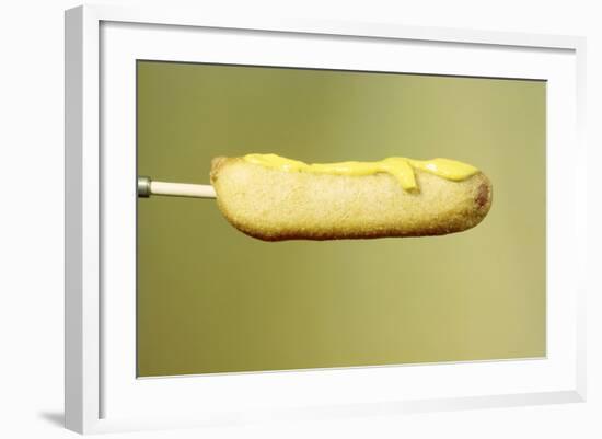 Close-Up of a Corn Dog on a Stick and Topped with Mustard, 1960-Eliot Elisofon-Framed Photographic Print