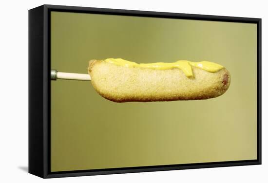 Close-Up of a Corn Dog on a Stick and Topped with Mustard, 1960-Eliot Elisofon-Framed Stretched Canvas