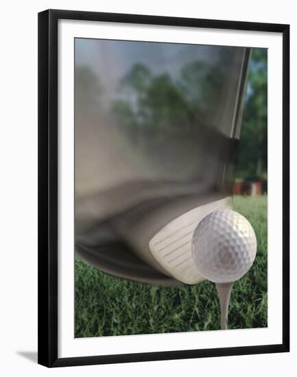 Close-up of a Golf Club Hitting a Golf Ball on a Tee-null-Framed Premium Photographic Print