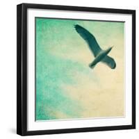 Close-Up of a Gull Flying in a Texturized Sky-Trigger Image-Framed Photographic Print