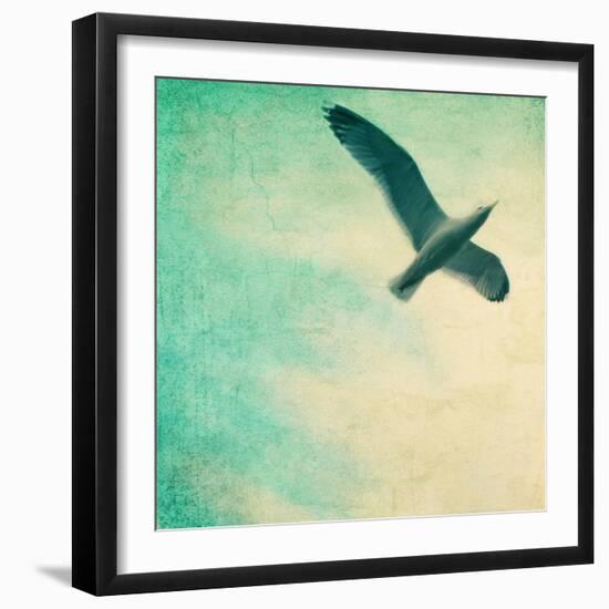 Close-Up of a Gull Flying in a Texturized Sky-Trigger Image-Framed Photographic Print