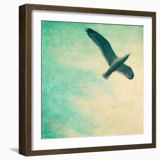 Close-Up of a Gull Flying in a Texturized Sky-Trigger Image-Framed Photographic Print