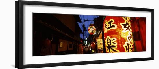 Close-up of a Lantern Lit Up at Night, Pontocho Street, Kyoto, Honshu, Japan-null-Framed Photographic Print