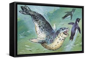 Close-Up of a Leopard Seal Hunting a Penguin (Hydrurga Leptonyx)-null-Framed Stretched Canvas