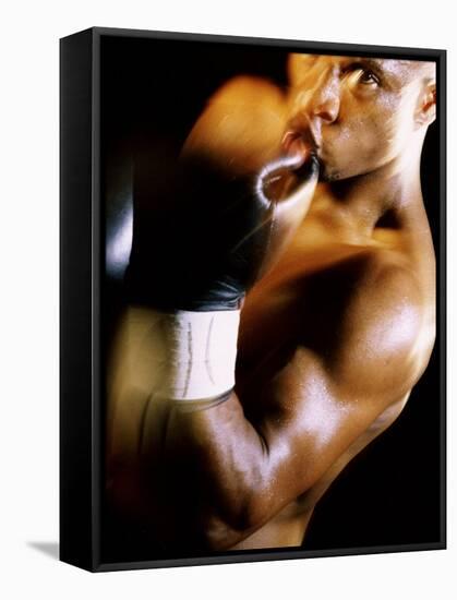 Close-up of a Male Boxer Wearing Boxing Gloves-null-Framed Stretched Canvas