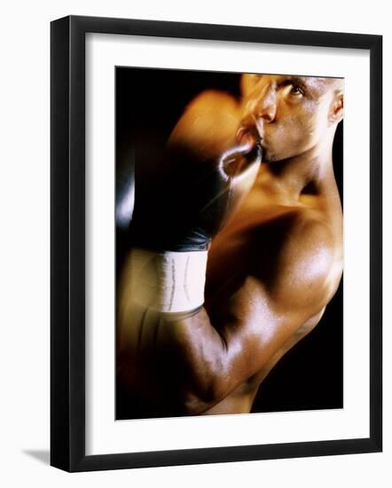 Close-up of a Male Boxer Wearing Boxing Gloves-null-Framed Photographic Print