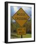 Close-Up of a Moose Crossing Yellow Road Sign, New England, United States of America, North America-Fraser Hall-Framed Photographic Print