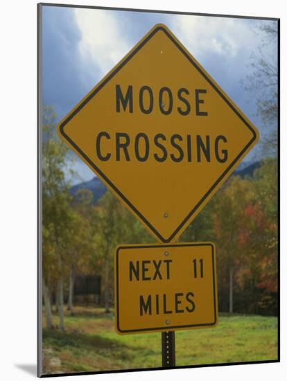 Close-Up of a Moose Crossing Yellow Road Sign, New England, United States of America, North America-Fraser Hall-Mounted Photographic Print