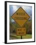 Close-Up of a Moose Crossing Yellow Road Sign, New England, United States of America, North America-Fraser Hall-Framed Photographic Print