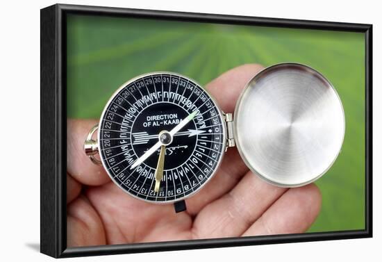 Close-up of a Muslim using a Qibla compass to indicate the direction of Al Kaaba, Cambodia-Godong-Framed Photographic Print