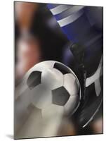 Close-up of a Soccer Player Kicking a Soccer Ball-null-Mounted Premium Photographic Print