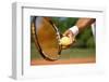 Close up of a Tennis Player Standing Ready for a Serve-luckybusiness-Framed Photographic Print