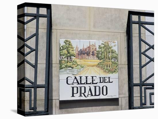 Close-Up of a Tile Street Sign, Calle Del Prado, Centro, Madrid, Spain-Richard Nebesky-Stretched Canvas