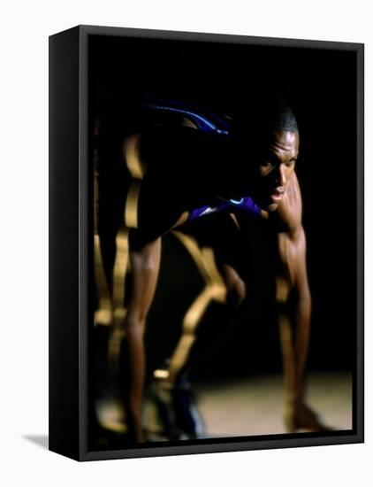 Close-up of a Track Runner in the Starting Position-null-Framed Stretched Canvas