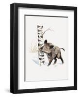 Close-Up of a Wild Boar Rubbing His Neck on a Tree Trunk (Sus Scrofa)-null-Framed Premium Giclee Print