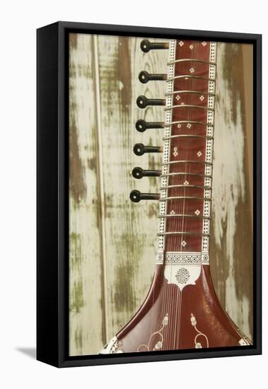 Close-Up of a Wood Indian Sitar String Instrument of Music in India-Bill Bachmann-Framed Stretched Canvas