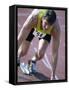 Close-up of a Young Man in the Starting Position on a Running Track-null-Framed Stretched Canvas