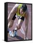 Close-up of a Young Man in the Starting Position on a Running Track-null-Framed Stretched Canvas