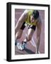 Close-up of a Young Man in the Starting Position on a Running Track-null-Framed Photographic Print