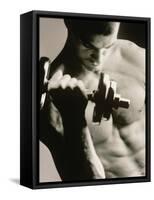Close-up of a Young Man Working Out with a Dumbbell-null-Framed Stretched Canvas