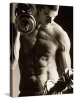 Close-up of a Young Man Working Out with Dumbbells-null-Stretched Canvas