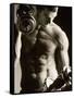 Close-up of a Young Man Working Out with Dumbbells-null-Framed Stretched Canvas