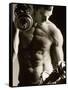 Close-up of a Young Man Working Out with Dumbbells-null-Framed Stretched Canvas