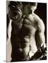 Close-up of a Young Man Working Out with Dumbbells-null-Mounted Photographic Print