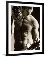 Close-up of a Young Man Working Out with Dumbbells-null-Framed Photographic Print