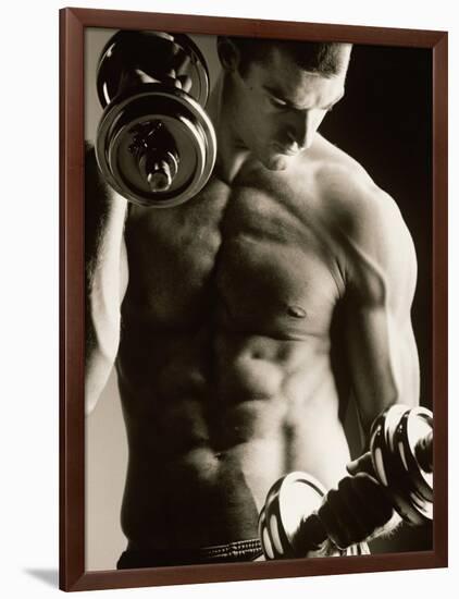 Close-up of a Young Man Working Out with Dumbbells-null-Framed Photographic Print