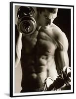 Close-up of a Young Man Working Out with Dumbbells-null-Framed Photographic Print