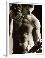 Close-up of a Young Man Working Out with Dumbbells-null-Framed Photographic Print