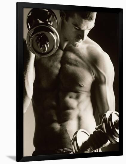 Close-up of a Young Man Working Out with Dumbbells-null-Framed Photographic Print