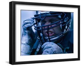 Close-up of an American Football Player Wearing a Helmet-null-Framed Photographic Print