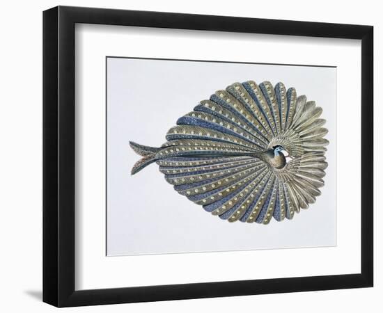 Close-Up of an Argus Pheasant Dancing with its Wings-null-Framed Premium Giclee Print