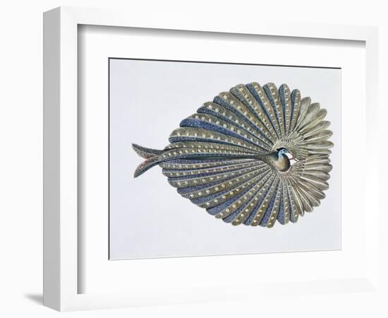 Close-Up of an Argus Pheasant Dancing with its Wings-null-Framed Giclee Print