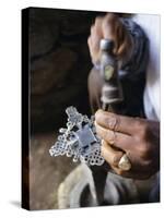 Close-Up of Blacksmith's Hands Working on Metal Cross, Axoum (Axum) (Aksum), Tigre Region, Ethiopia-Bruno Barbier-Stretched Canvas